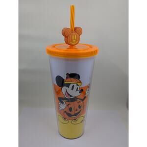 Disney Mickey Mouse Halloween Candy Corn Tumbler w/ Pumpkin Mickey Straw Topper